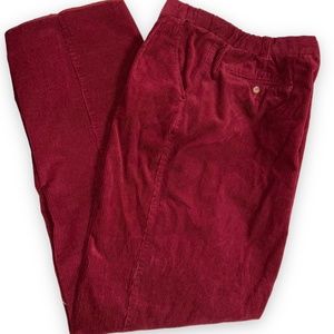 Red Corduroy Pants with Flat Front Design
